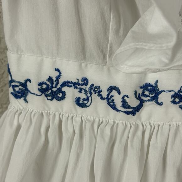Caroline Constas Miranda Dress Embroidered Ruffle Plunge Neck White Blue Size M - Picture 7 of 10